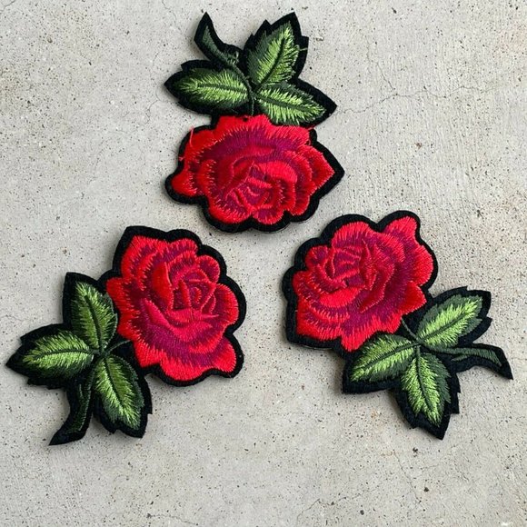 Red Roses Iron On Patches Embroidery for Craft Clothes Applique Lot of 3 Patches - Picture 1 of 8